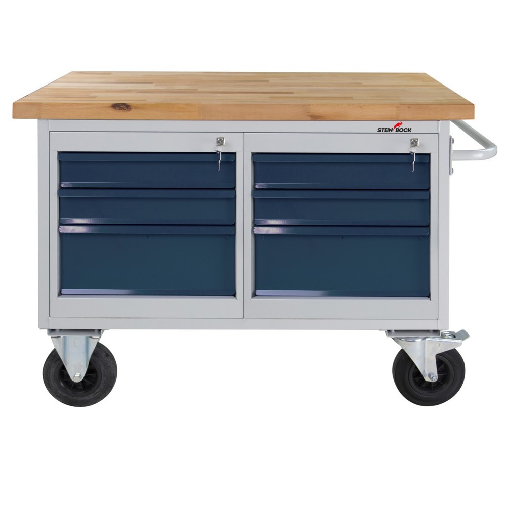 Zdjęcie produktu nr 1: Mobilna ława warsztatowa Steinbock® Motion, 6 x szuflada, udźwig 500 kg, wys. x szer. x gł. 827 x 1300 x 600 mm, RAL 7035/7016