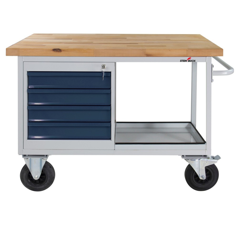 Zdjęcie produktu nr 1: Mobilna ława warsztatowa Steinbock® Motion, 4 x szuflada, udźwig 500 kg, wys. x szer. x gł. 827 x 1300 x 600 mm, RAL 7035/7016