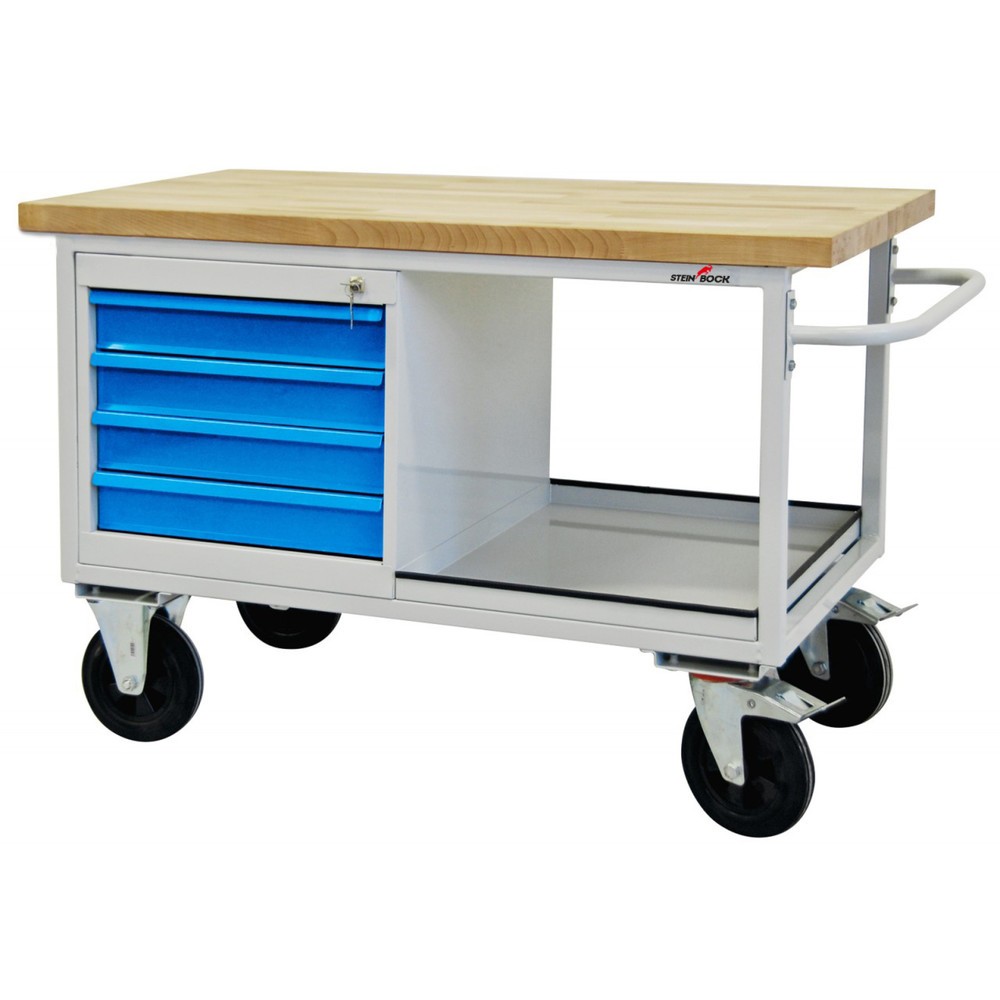 Zdjęcie produktu nr 1: Mobilna ława warsztatowa Steinbock® Motion, 4 x szuflada, udźwig 500 kg, wys. x szer. x gł. 827 x 1300 x 600 mm, RAL 7035/5012