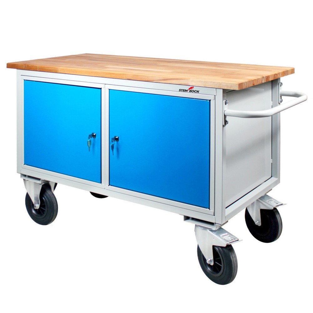 Obraz produktu: Mobilna ława warsztatowa Steinbock® Motion, 2 x drzwi, udźwig 500 kg, wys. x szer. x gł. 827 x 1300 x 600 mm, RAL 7035/5012