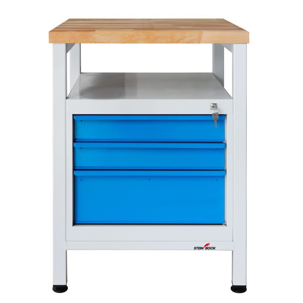 Zdjęcie produktu nr 2: Ława warsztatowa Steinbock® Premium, 1 x półka, 3 x szuflada, udźwig 300 kg, wys. x szer. x gł. 840 x 600 x 600 mm, RAL 7035/5012