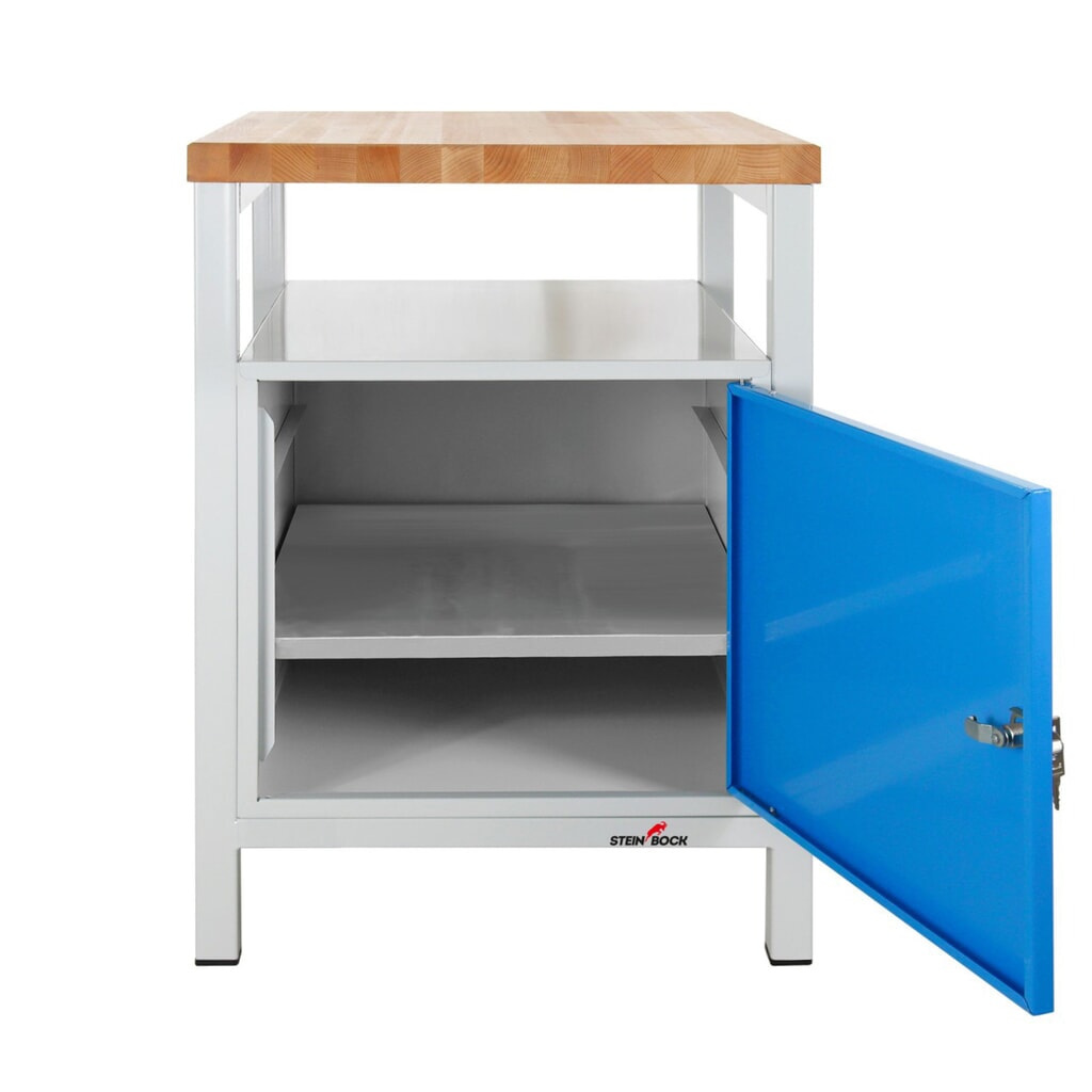 Ława warsztatowa Steinbock® Premium, 1 x półka, 1 x drzwi, udźwig 300 kg, wys. x szer. x gł. 840 x 600 x 600 mm, RAL 7035/5012 Zdjęcie produktu nr 6: Ława warsztatowa Steinbock® Premium, 1 x półka, 1 x drzwi, udźwig 300 kg, wys. x szer. x gł. 840 x 600 x 600 mm, RAL 7035/5012