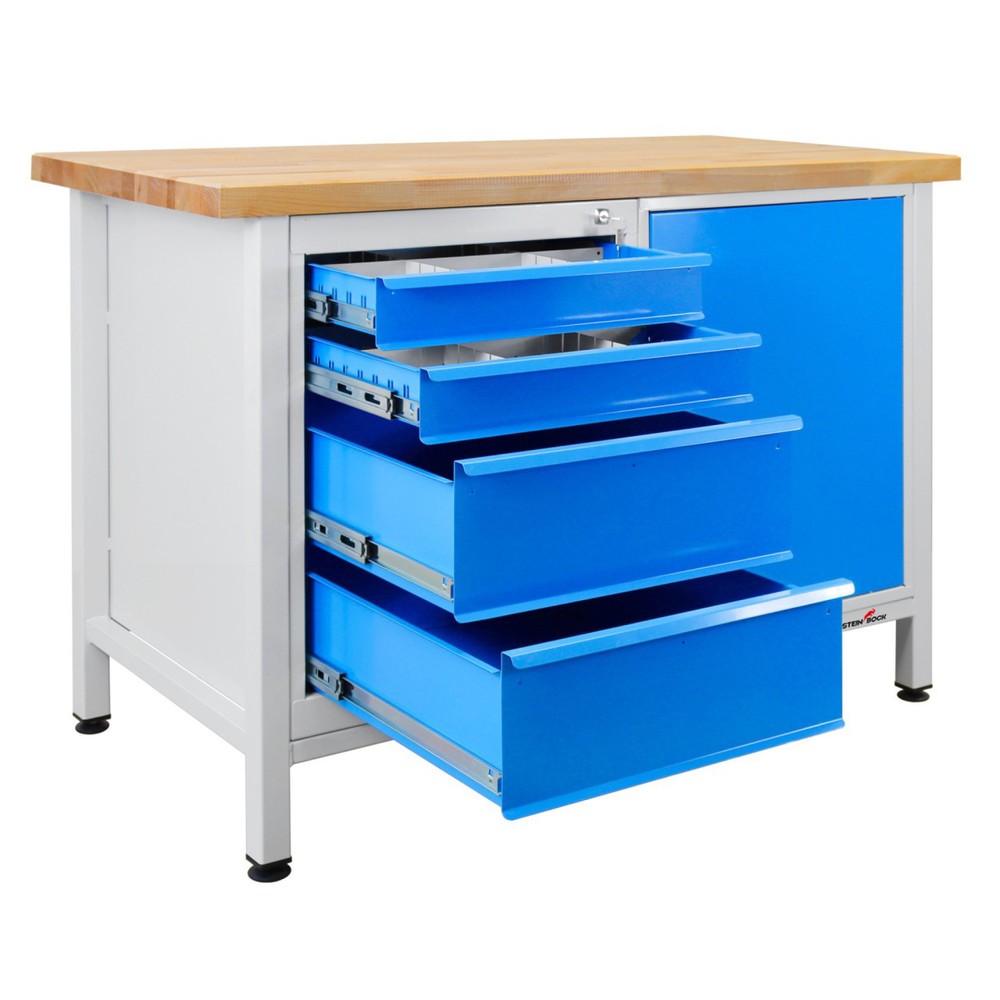 Zdjęcie produktu nr 5: Ława warsztatowa Steinbock® Premium, 4 x szuflada, 1 x drzwi, udźwig 300 kg, wys. x szer. x gł. 840 x 1200 x 600 mm, RAL 7035/5012