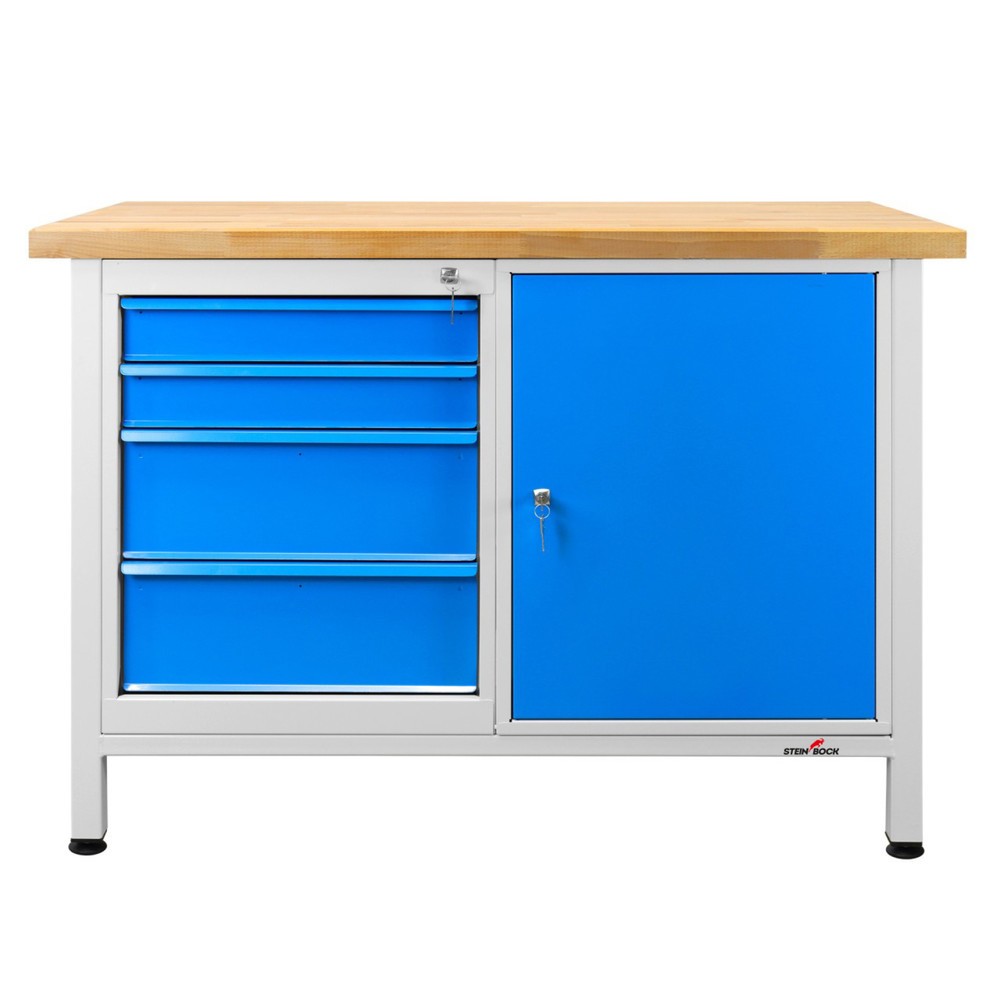 Zdjęcie produktu nr 6: Ława warsztatowa Steinbock® Premium, 4 x szuflada, 1 x drzwi, udźwig 300 kg, wys. x szer. x gł. 840 x 1200 x 600 mm, RAL 7035/5012