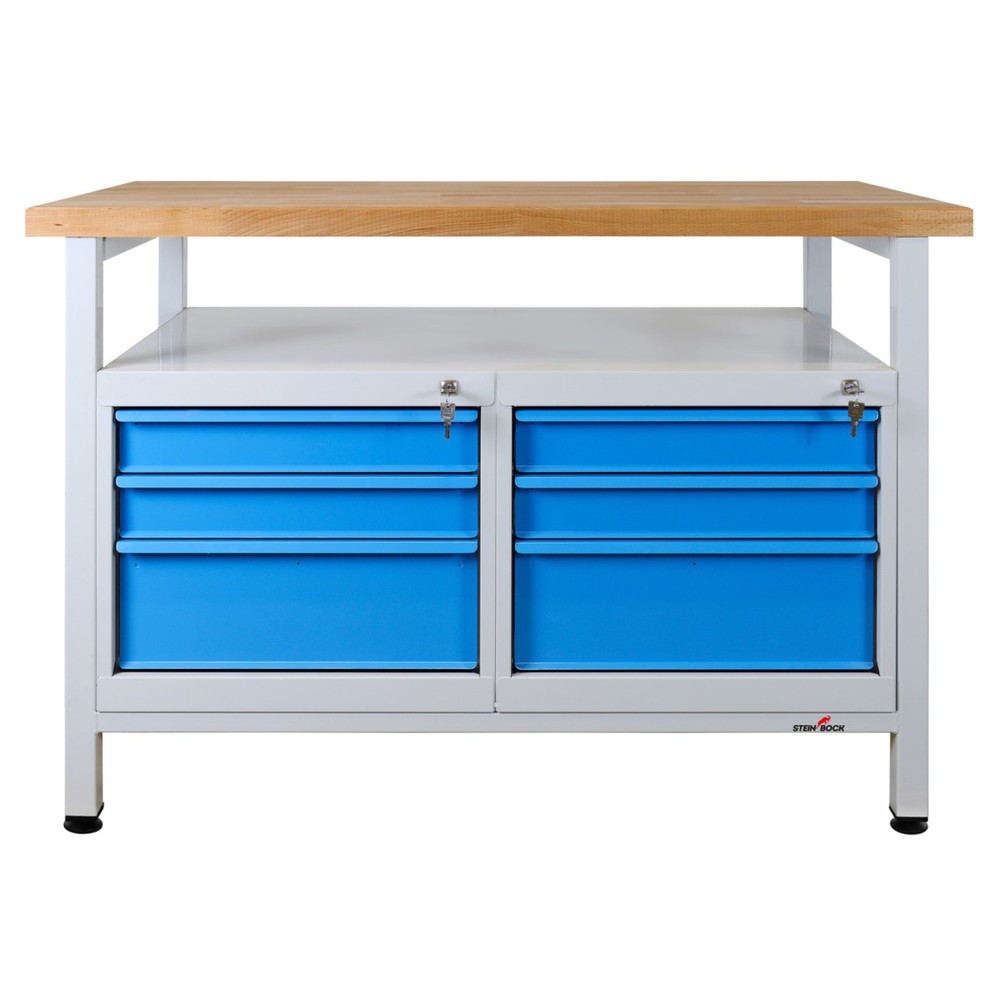 Zdjęcie produktu nr 5: Ława warsztatowa Steinbock® Premium, 1 x półka, 6 x szuflada, udźwig 300 kg, wys. x szer. x gł. 840 x 1200 x 600 mm, RAL 7035/5012
