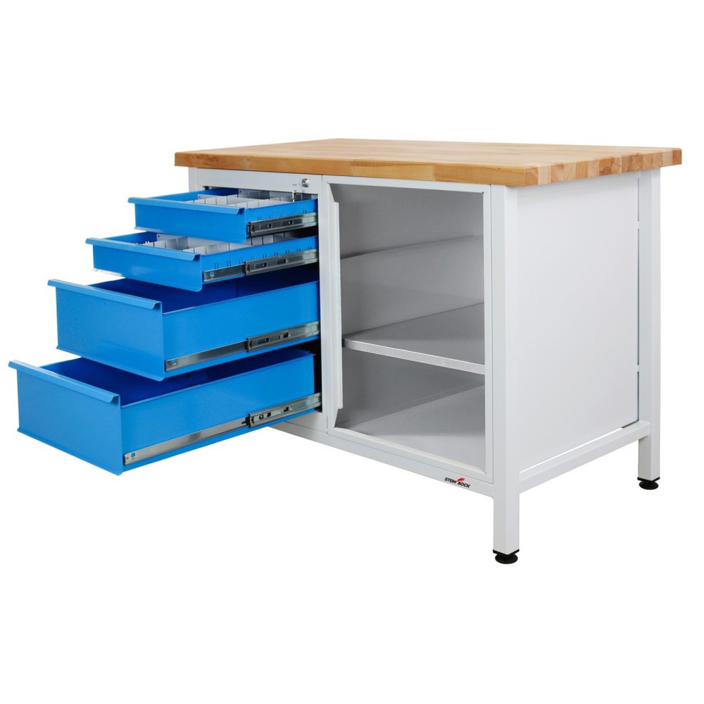 Zdjęcie produktu nr 6: Ława warsztatowa Steinbock® Premium, 4 x szuflada, 1 x sekcja regału, udźwig 300 kg, wys. x szer. x gł. 840 x 1200 x 600 mm, RAL 7035/5012