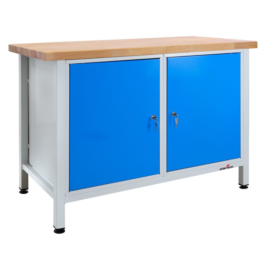 Zdjęcie produktu nr 1: Ława warsztatowa Steinbock® Premium, 2 x drzwi, udźwig 300 kg, wys. x szer. x gł. 840 x 1200 x 600 mm, RAL 7035/5012