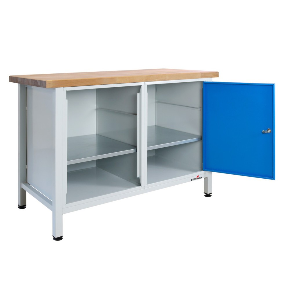 Zdjęcie produktu nr 5: Ława warsztatowa Steinbock® Premium, 1 x sekcja regału, 1 x drzwi, udźwig 300 kg, wys. x szer. x gł. 840 x 1200 x 600 mm, RAL 7035/5012