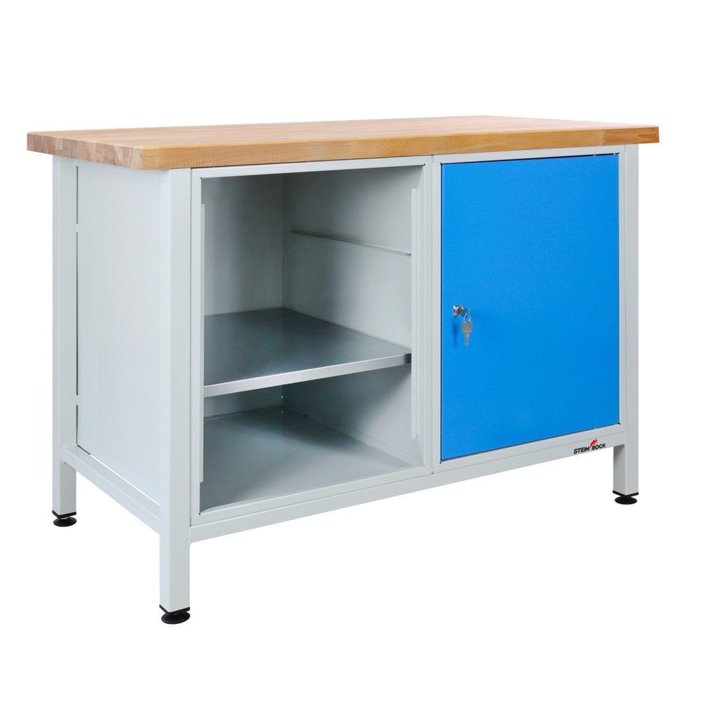 Obraz produktu: Ława warsztatowa Steinbock® Premium, 1 x sekcja regału, 1 x drzwi, udźwig 300 kg, wys. x szer. x gł. 840 x 1200 x 600 mm, RAL 7035/5012