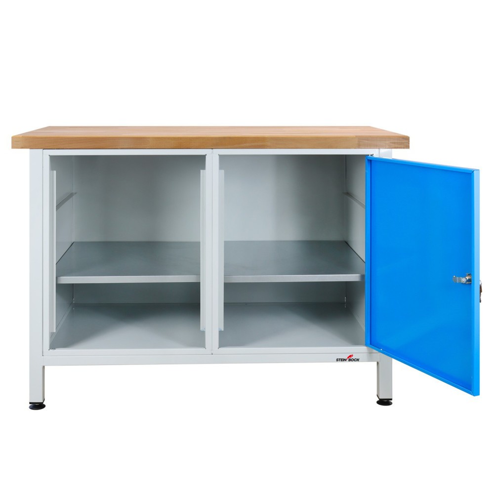 Zdjęcie produktu nr 6: Ława warsztatowa Steinbock® Premium, 1 x sekcja regału, 1 x drzwi, udźwig 300 kg, wys. x szer. x gł. 840 x 1200 x 600 mm, RAL 7035/5012
