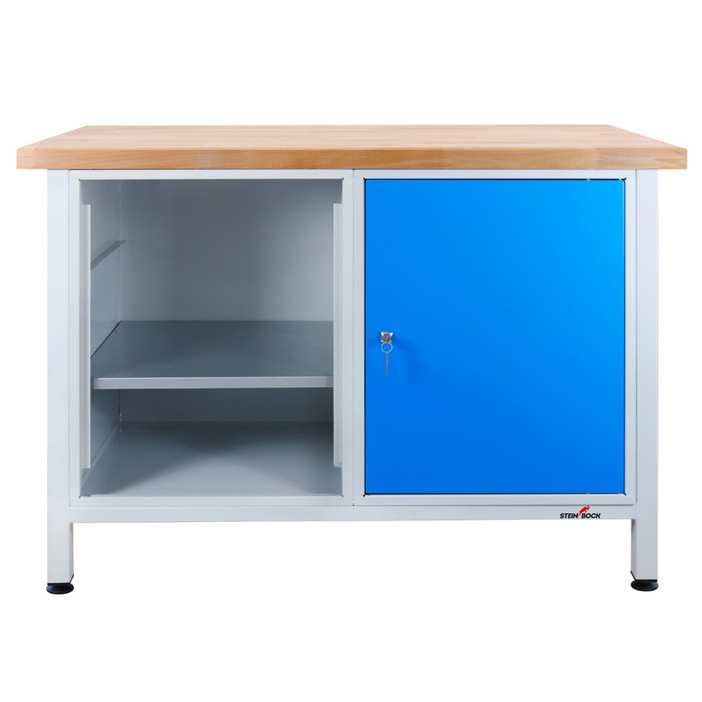 Zdjęcie produktu nr 7: Ława warsztatowa Steinbock® Premium, 1 x sekcja regału, 1 x drzwi, udźwig 300 kg, wys. x szer. x gł. 840 x 1200 x 600 mm, RAL 7035/5012