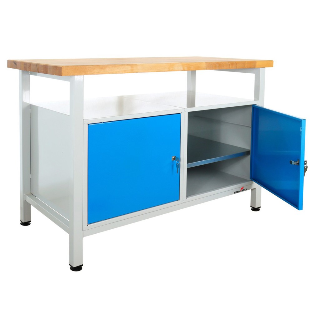 Zdjęcie produktu nr 6: Ława warsztatowa Steinbock® Premium, 1 x półka, 2 x drzwi, udźwig 300 kg, wys. x szer. x gł. 840 x 1200 x 600 mm, RAL 7035/5012