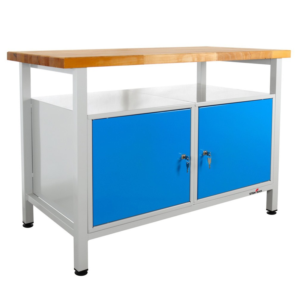 Zdjęcie produktu nr 1: Ława warsztatowa Steinbock® Premium, 1 x półka, 2 x drzwi, udźwig 300 kg, wys. x szer. x gł. 840 x 1200 x 600 mm, RAL 7035/5012