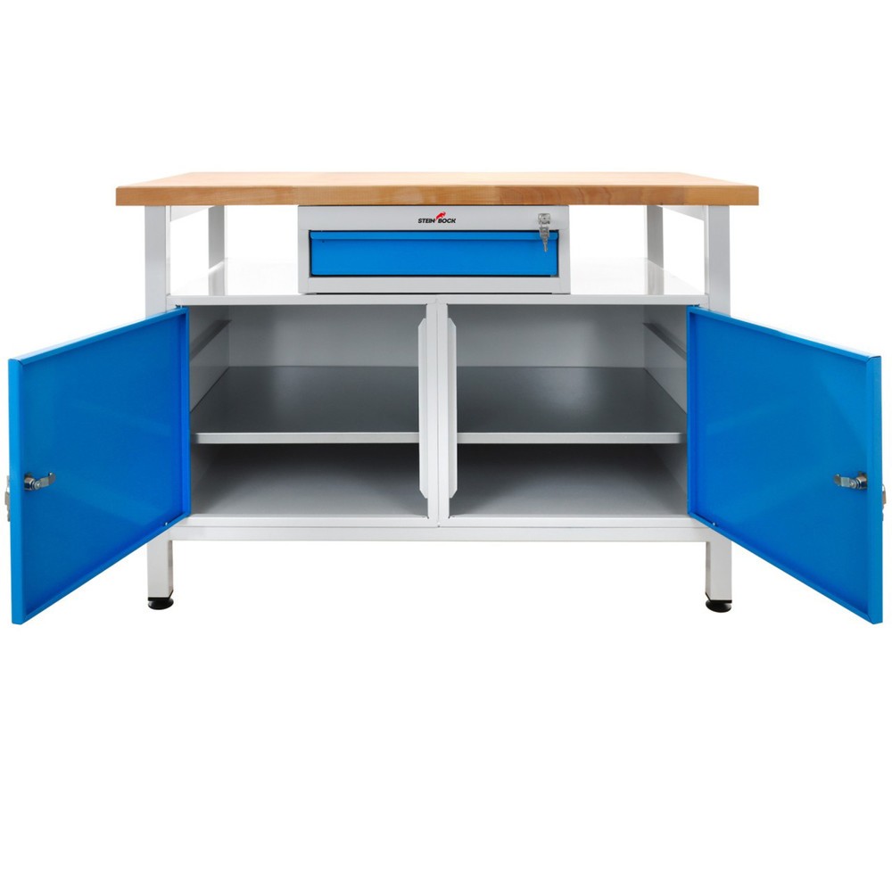 Zdjęcie produktu nr 2: Ława warsztatowa Steinbock® Premium, 1 x półka, 1 x szuflada, 2 x drzwi, udźwig 300 kg, wys. x szer. x gł. 840 x 1200 x 600 mm, RAL 7035/5012