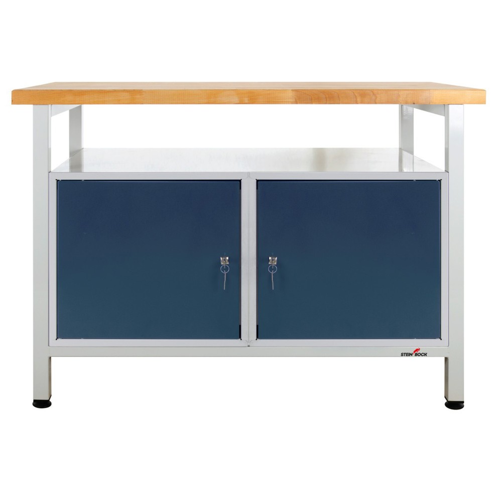 Zdjęcie produktu nr 1: Ława warsztatowa Steinbock® Premium, 1 x półka, 2 x drzwi, udźwig 300 kg, wys. x szer. x gł. 840 x 1200 x 600 mm, RAL 7035/7016