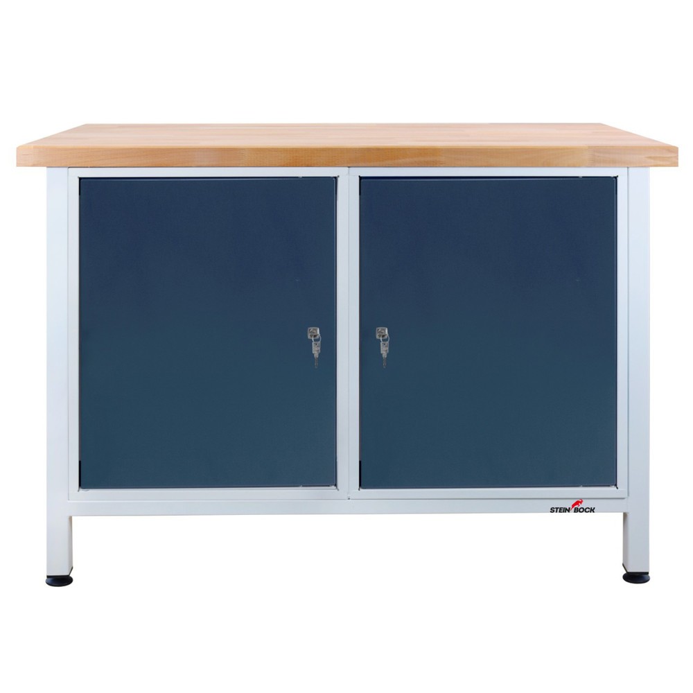 Zdjęcie produktu nr 1: Ława warsztatowa Steinbock® Premium, 2 x drzwi, udźwig 300 kg, wys. x szer. x gł. 840 x 1200 x 600 mm, RAL 7035/7016