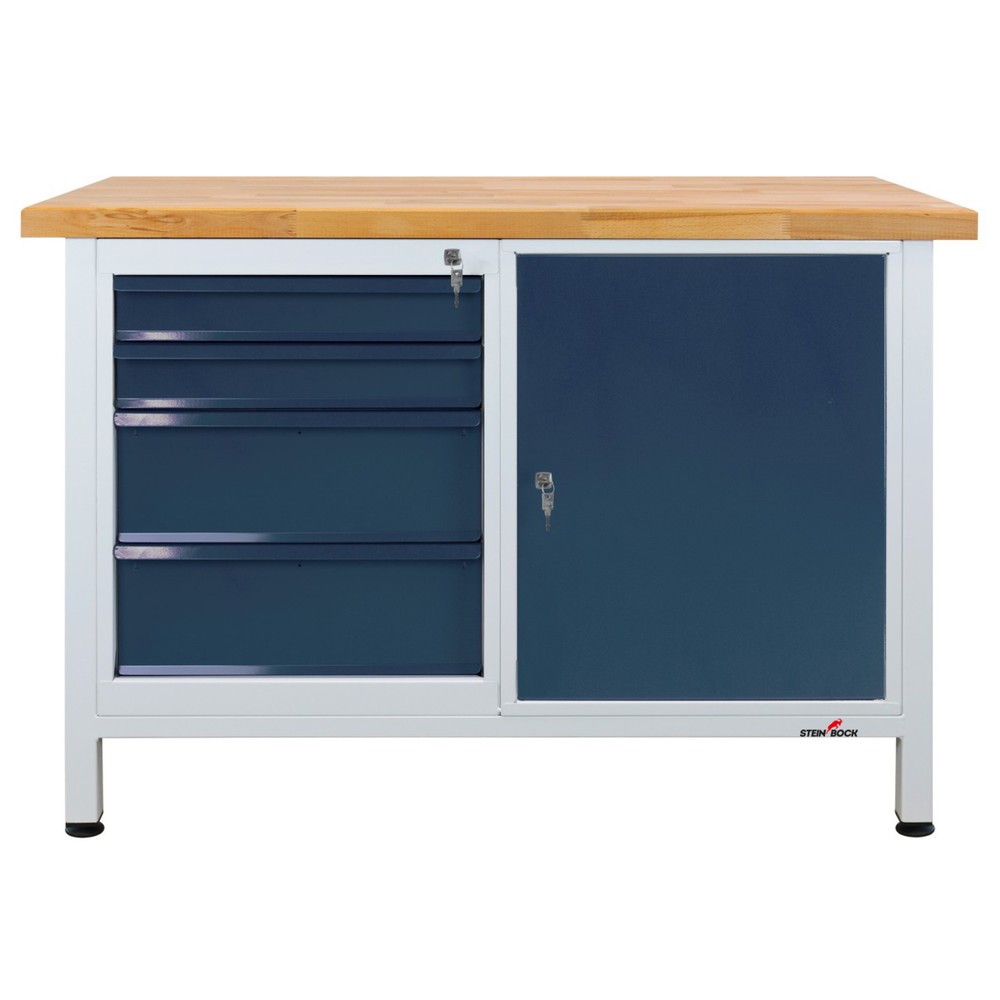 Zdjęcie produktu nr 1: Ława warsztatowa Steinbock® Premium, 4 x szuflada, 1 x drzwi, udźwig 300 kg, wys. x szer. x gł. 840 x 1200 x 600 mm, RAL 7035/7016