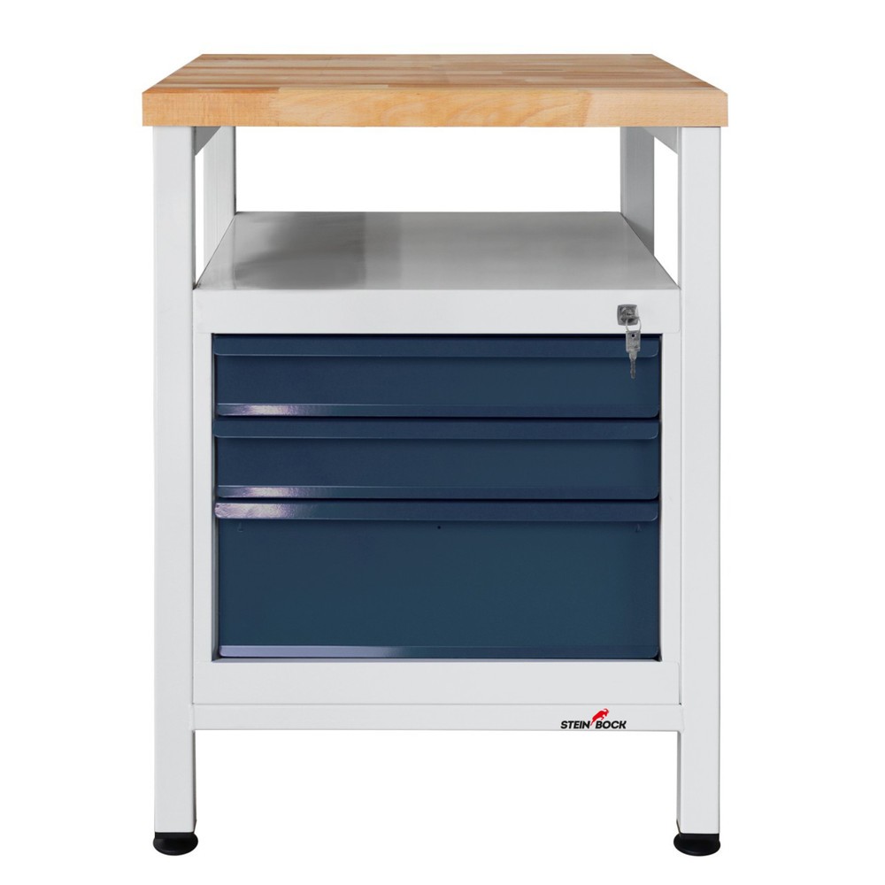 Zdjęcie produktu nr 1: Ława warsztatowa Steinbock® Premium, 1 x półka, 3 x szuflada, udźwig 300 kg, wys. x szer. x gł. 840 x 600 x 600 mm, RAL 7035/7016