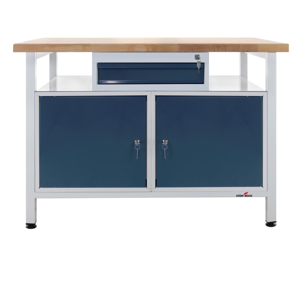 Ława warsztatowa Steinbock® Premium, 1 x półka, 1 x szuflada, 2 x drzwi, udźwig 300 kg, wys. x szer. x gł. 840 x 1200 x 600 mm, RAL 7035/7016 Zdjęcie produktu nr 1: Ława warsztatowa Steinbock® Premium, 1 x półka, 1 x szuflada, 2 x drzwi, udźwig 300 kg, wys. x szer. x gł. 840 x 1200 x 600 mm, RAL 7035/7016