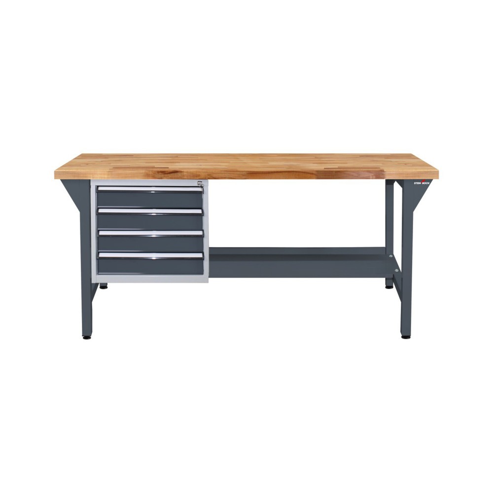 Zdjęcie produktu nr 2: Ława warsztatowa Steinbock® Pro, 4 x szuflada, 1 x półka, udźwig 500 kg, wys. x szer. x gł. 850 x 1500 x 750 mm, RAL 7016