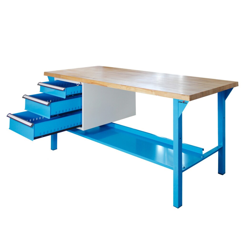 Ława warsztatowa Steinbock® Pro, 3 x szuflada, 1 x półka, udźwig 500 kg, wys. x szer. x gł. 850 x 1500 x 750 mm, RAL 5012 Zdjęcie produktu nr 3: Ława warsztatowa Steinbock® Pro, 3 x szuflada, 1 x półka, udźwig 500 kg, wys. x szer. x gł. 850 x 1500 x 750 mm, RAL 5012
