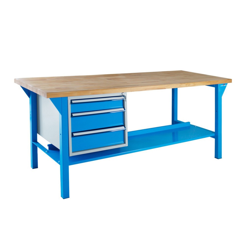 Zdjęcie produktu nr 1: Ława warsztatowa Steinbock® Pro, 3 x szuflada, 1 x półka, udźwig 500 kg, wys. x szer. x gł. 850 x 2000 x 750 mm, RAL 5012
