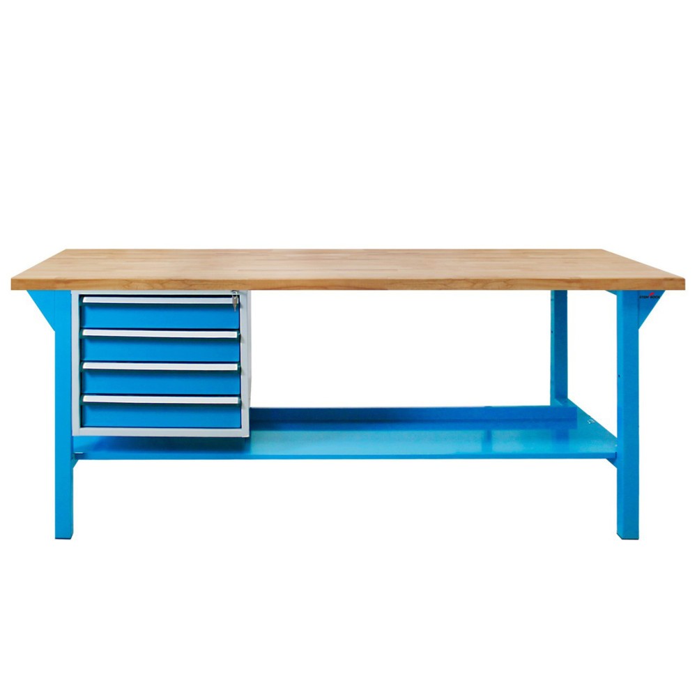 Zdjęcie produktu nr 2: Ława warsztatowa Steinbock® Pro, 4 x szuflada, 1 x półka, udźwig 500 kg, wys. x szer. x gł. 850 x 2000 x 750 mm, RAL 5012