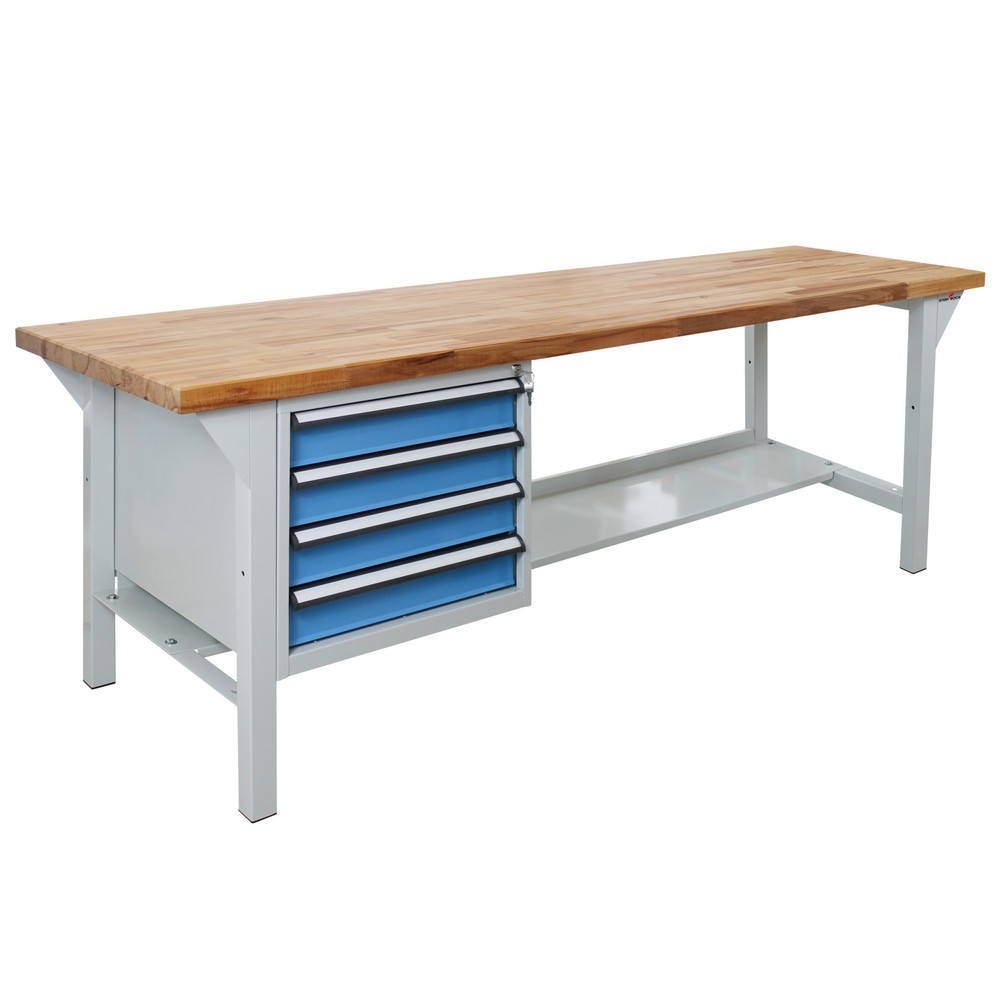Zdjęcie produktu nr 1: Ława warsztatowa Steinbock® Pro, 4 x szuflada, 1 x półka, udźwig 500 kg, wys. x szer. x gł. 850 x 2000 x 750 mm, RAL 7035/5012