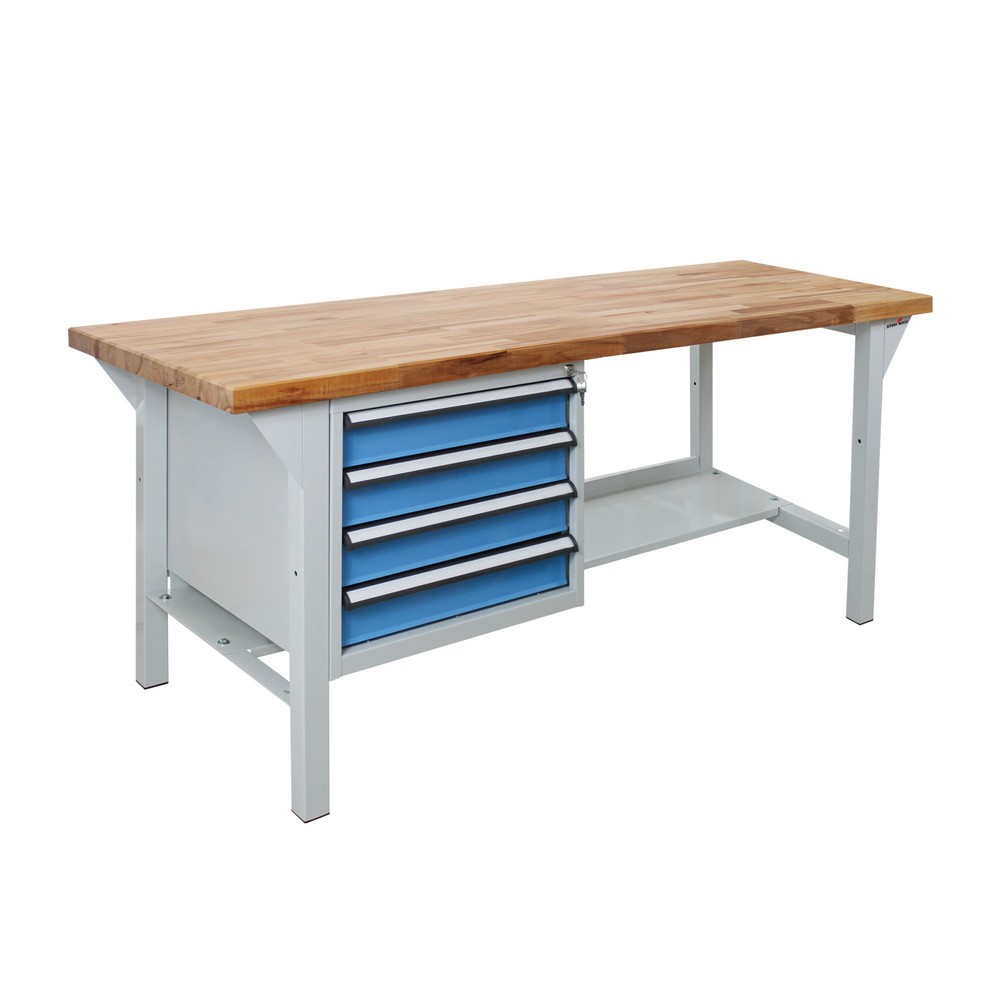 Zdjęcie produktu nr 1: Ława warsztatowa Steinbock® Pro, 4 x szuflada, 1 x półka, udźwig 500 kg, wys. x szer. x gł. 850 x 1500 x 750 mm, RAL 7035/5012