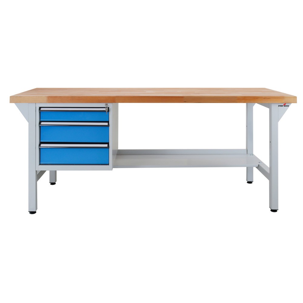 Zdjęcie produktu nr 2: Ława warsztatowa Steinbock® Pro, 3 x szuflada, 1 x półka, udźwig 500 kg, wys. x szer. x gł. 850 x 2000 x 750 mm, RAL 7035/5012
