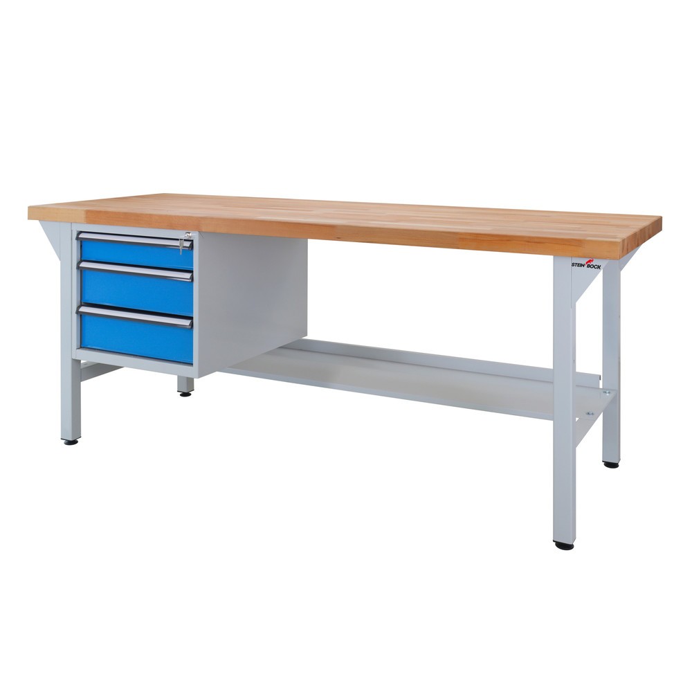Zdjęcie produktu nr 1: Ława warsztatowa Steinbock® Pro, 3 x szuflada, 1 x półka, udźwig 500 kg, wys. x szer. x gł. 850 x 2000 x 750 mm, RAL 7035/5012