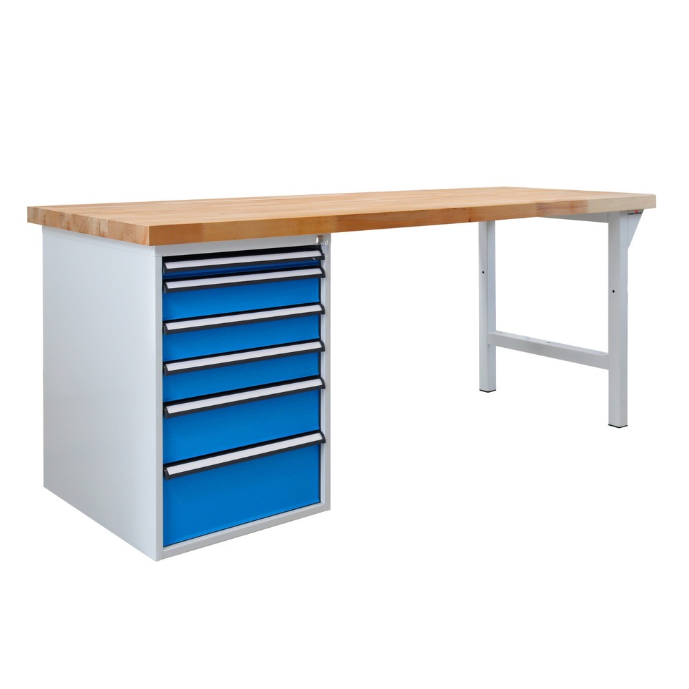 Zdjęcie produktu nr 1: Ława warsztatowa Steinbock® Pro, 6 x szuflada, udźwig 500 kg, wys. x szer. x gł. 850 x 2000 x 750 mm, RAL 7035/5012
