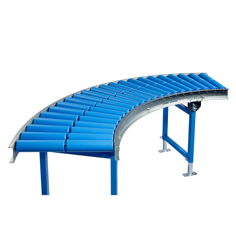 Zdjęcie produktu nr 1: BLUME przenośnik rolkowy do lekkich ładunków, łuk 45˚, kółka z tworzywa sztucznego, Ø 50 mm, szerokość toru 300 mm, rozstaw osi 100 mm