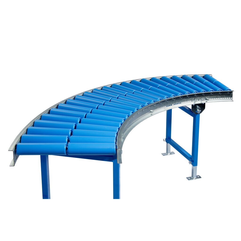 Zdjęcie produktu: BLUME przenośnik rolkowy do lekkich ładunków, łuk 90˚, kółka z tworzywa sztucznego, Ø 50 mm, szerokość toru 500 mm, rozstaw osi 62,5 mm
