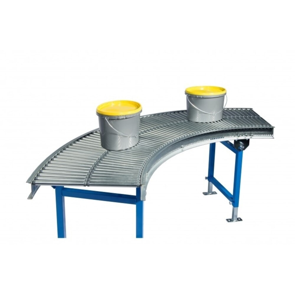 Zdjęcie produktu nr 2: Mały przenośnik rolkowy, rolki z rurki stalowej, krzywka 90°, szerokość przenośnika 500 mm, rozstaw osi 25 mm