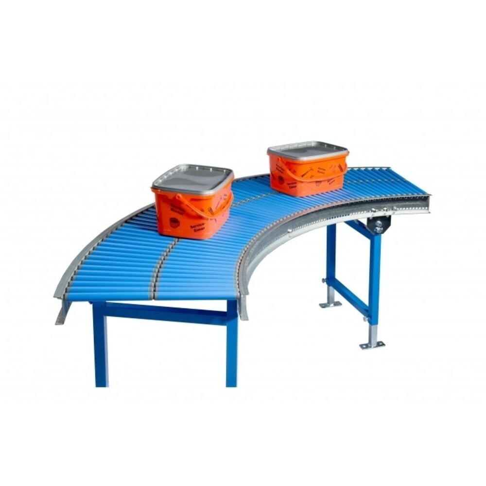 Zdjęcie produktu nr 2: Mały przenośnik rolkowy, rolki z tworzywa sztucznego, krzywka 90°, oś sprężynowa, Ø 20 mm, szerokość 300 mm