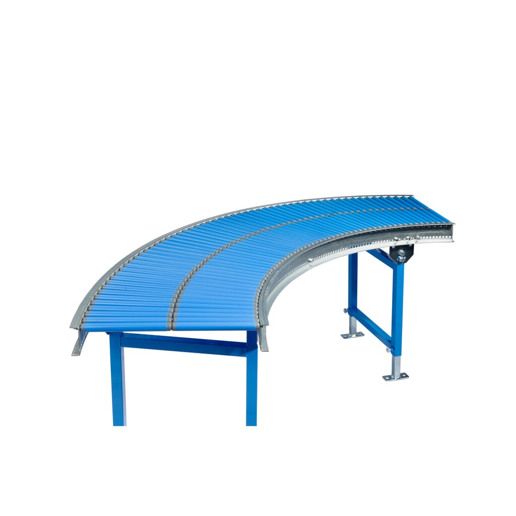 Mały przenośnik rolkowy, rolki z tworzywa sztucznego, krzywka 45°, oś sprężynowa, Ø 20 mm, szerokość przenośnika 500 mm Zdjęcie produktu: Mały przenośnik rolkowy, rolki z tworzywa sztucznego, krzywka 45°, oś sprężynowa, Ø 20 mm, szerokość przenośnika 500 mm