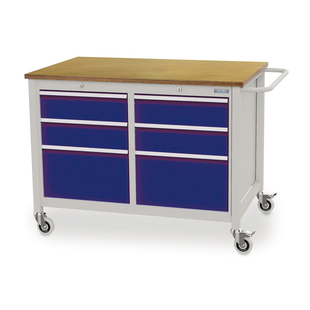 Zdjęcie produktu nr 1: Mobilna ława warsztatowa Bedrunka+Hirth, 6 szuflad, niebieski gencjanowy