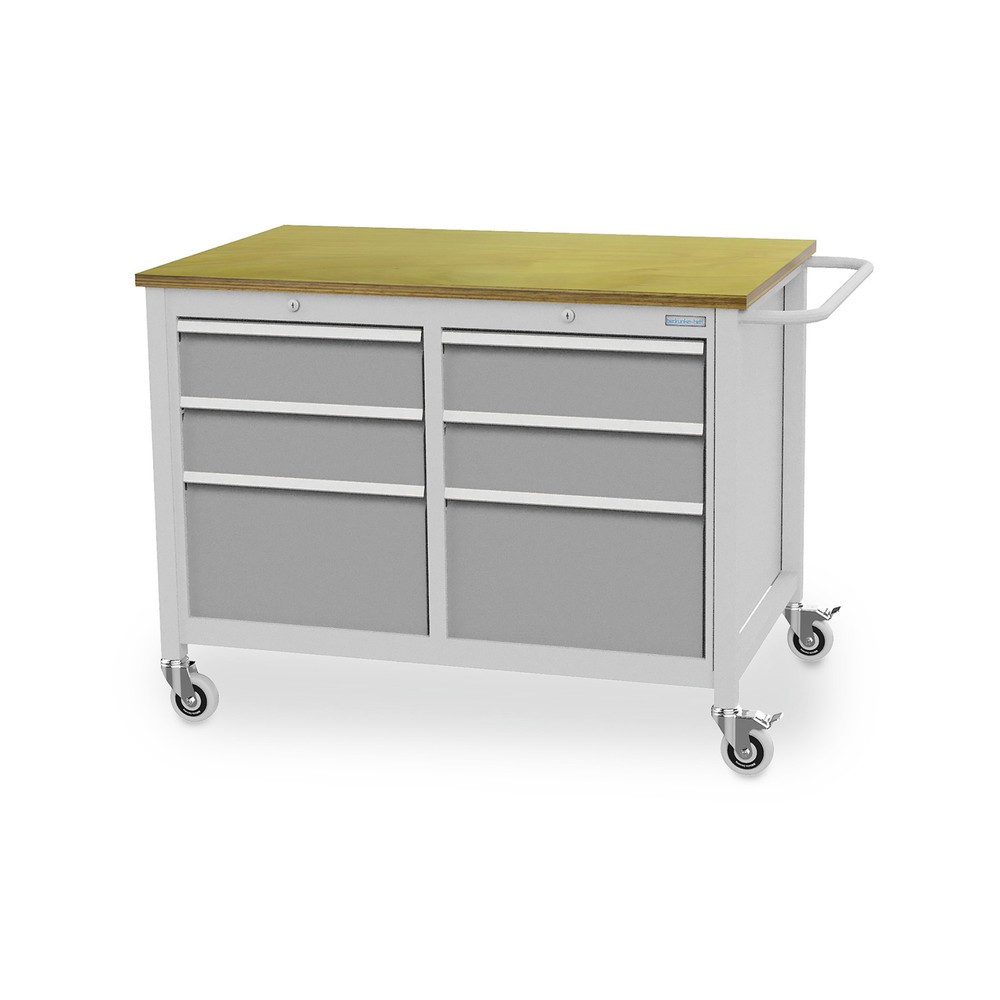 Zdjęcie produktu nr 1: Mobilna ława warsztatowa Bedrunka+Hirth, 6 szuflad, biały aluminiowy