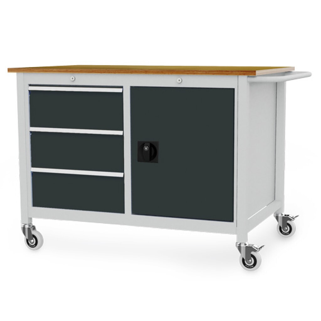 Zdjęcie produktu: Mobilna ława warsztatowa Bedrunka+Hirth R 18-24, wys. x szer. x gł. 935 x 1250 x 750 mm, kolor jasnoszary, kolor antracytowoszary, 3 x szuflada 3 x 200 mm, 1 drzwi skrzydłowe 1 x 600 mm