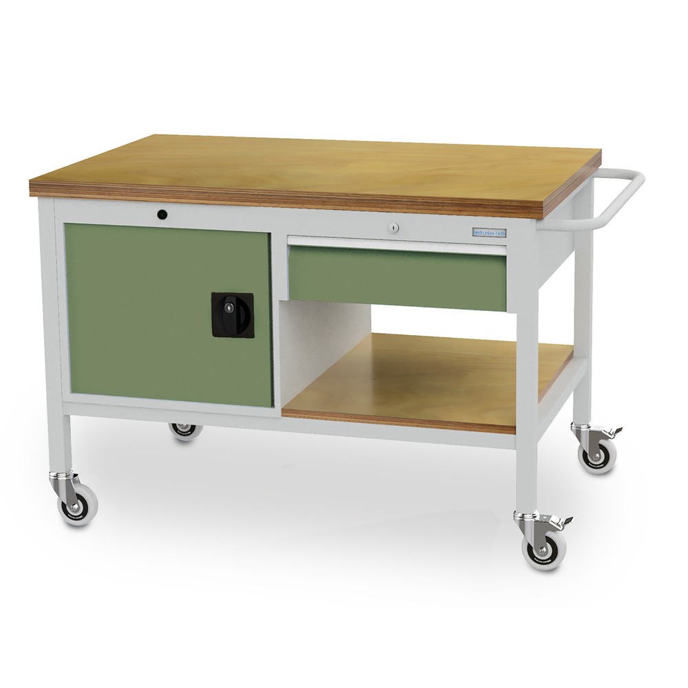 Zdjęcie produktu nr 1: Mobilna ława warsztatowa Bedrunka+Hirth, szafka, 1 szuflada, zielona rezeda