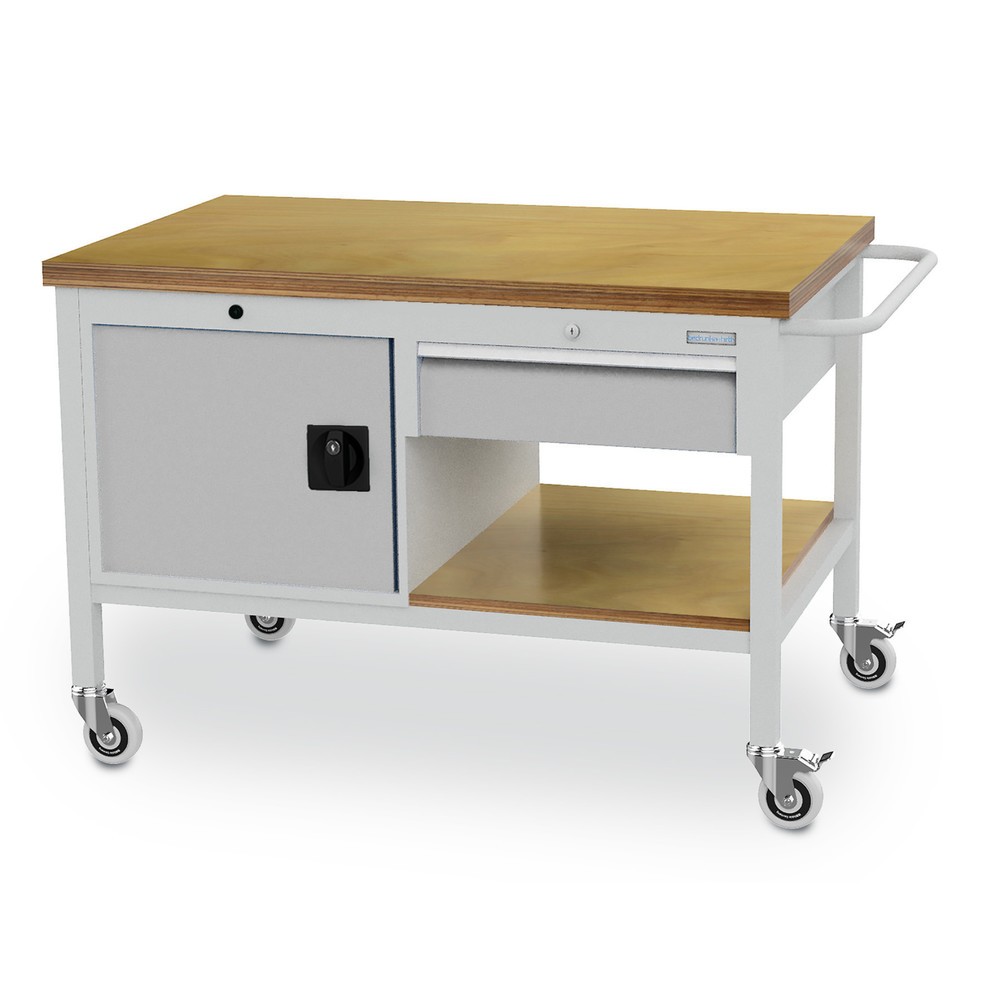 Zdjęcie produktu nr 1: Mobilna ława warsztatowa Bedrunka+Hirth, szafka, 1 szuflada, biały aluminiowy