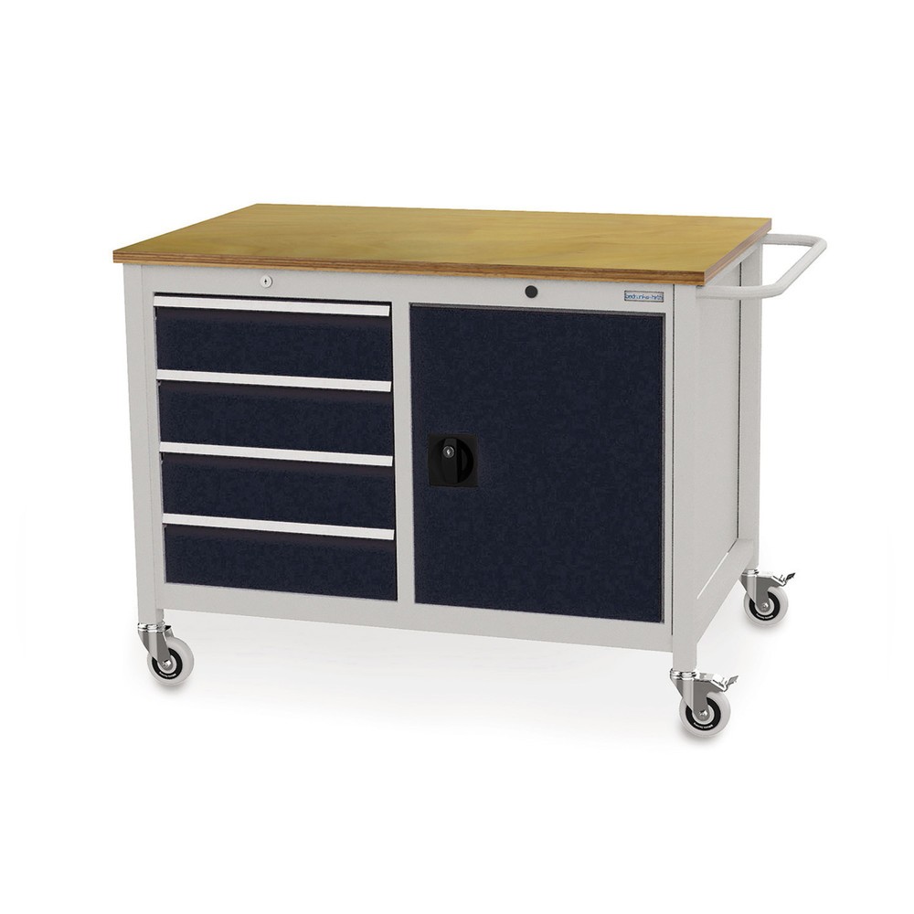 Zdjęcie produktu nr 1: Mobilna ława warsztatowa Bedrunka+Hirth, szafka, 4 szuflady, czarny głęboki