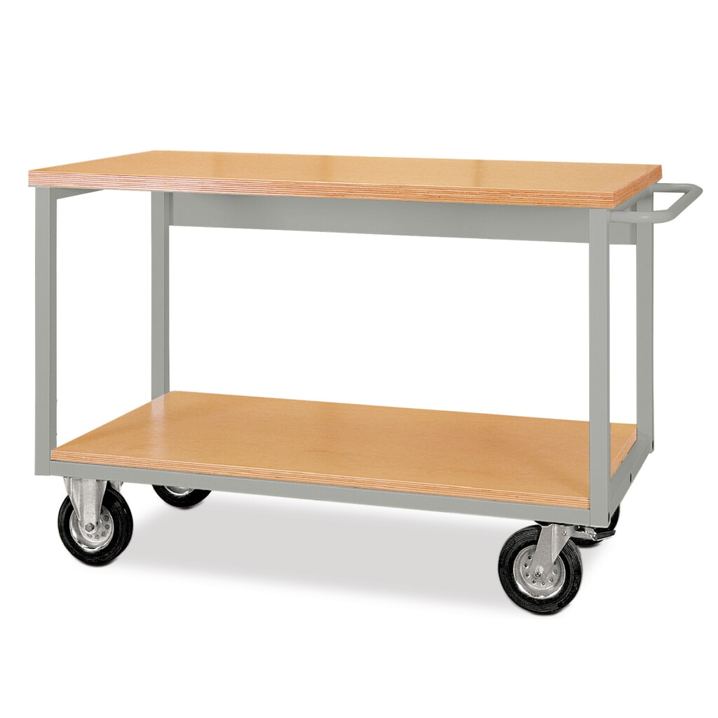 Mobilna ława warsztatowa Bedrunka+Hirth z kółkami, 2 drewniane półki o wymiarach 1500 x 750 mm, udźwig 700 kg Zdjęcie produktu nr 1: Mobilna ława warsztatowa Bedrunka+Hirth z kółkami, 2 drewniane półki o wymiarach 1500 x 750 mm, udźwig 700 kg