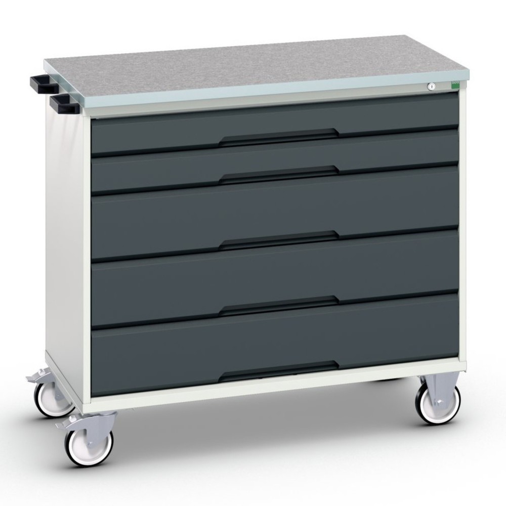 Mobilna szafa bott verso z 5 szufladami oraz półką z linoleum, szer. x gł. x wys.: 1 050 x 600 x 980 mm Obraz produktu: Mobilna szafa bott verso z 5 szufladami oraz półką z linoleum, szer. x gł. x wys.: 1 050 x 600 x 980 mm