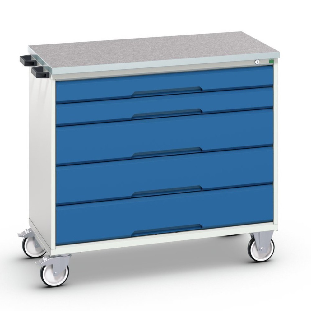 Zdjęcie produktu nr 1: Mobilna szafa bott verso z 5 szufladami oraz półką z linoleum, szer. x gł. x wys.: 1 050 x 600 x 980 mm