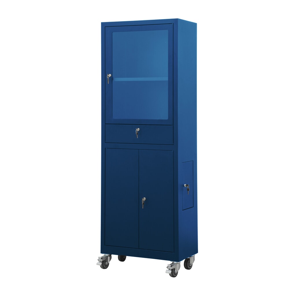 Mobilna szafa komputerowa HEMMDAL HCS-1, wys. x szer. x gł. 1750 x 650 x 550 mm, kolor niebieski gencjanowy Zdjęcie produktu nr 1: Mobilna szafa komputerowa HEMMDAL HCS-1, wys. x szer. x gł. 1750 x 650 x 550 mm, kolor niebieski gencjanowy