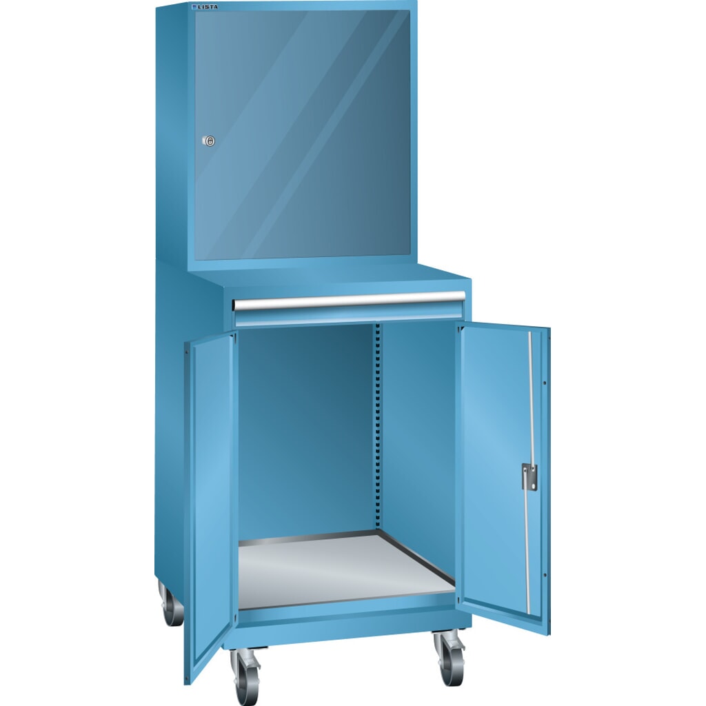 Zdjęcie produktu: Mobilna szafa komputerowa LISTA 36x36E, (szer. x gł. x wys.) 717 x 725 x 1837 mm, bez listwy z wtyczkami, jasnoniebieska