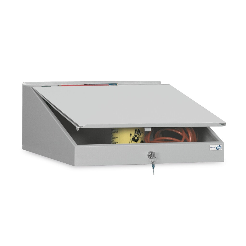 Nadstawka z pulpitem do pisania do warsztatowej szafy pomocniczej stumpf®, szer. x gł. 490 x 505 mm, z zamkiem Zdjęcie produktu: Nadstawka z pulpitem do pisania do warsztatowej szafy pomocniczej stumpf®, szer. x gł. 490 x 505 mm, z zamkiem