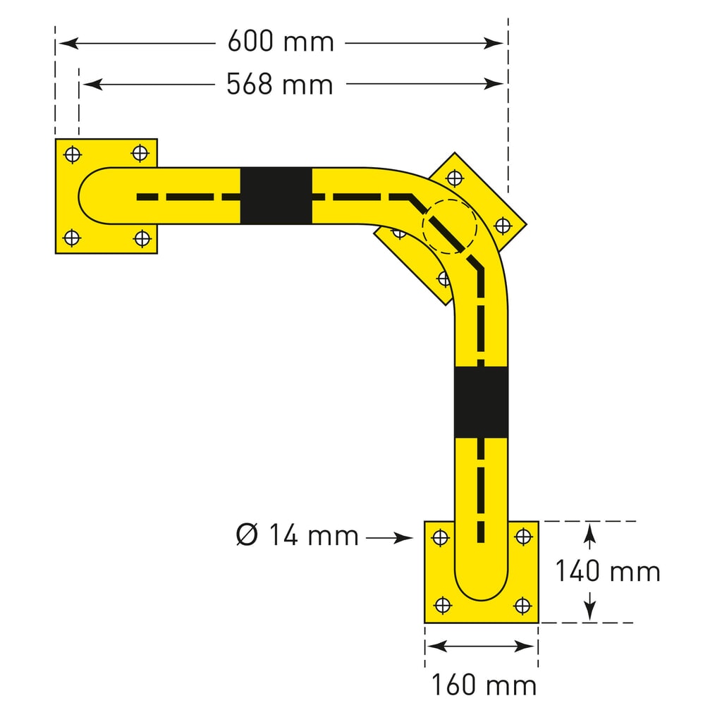 Narożny kabłąk ochronny z ochroną przeciwwjazdową do zastosowań w pomieszczeniach, wys. x szer. 350 x 600 mm Zdjęcie produktu nr 4: Narożny kabłąk ochronny z ochroną przeciwwjazdową do zastosowań w pomieszczeniach, wys. x szer. 350 x 600 mm